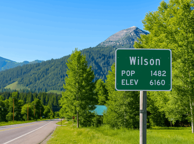 Wilson, Wyoming Road Sign and Mountains